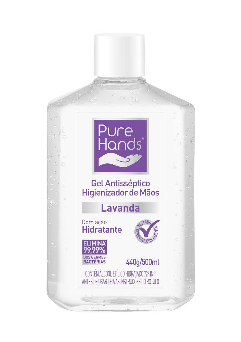 Alcool-em-Gel-Antisseptico-para-as-maos-Pure-Hands-Lavanda-500g